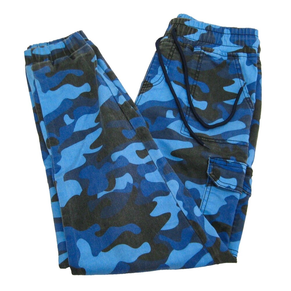 Blue Camouflage Pants Womens Size 5 Camo Jogger Pants Military Canvas Jeans